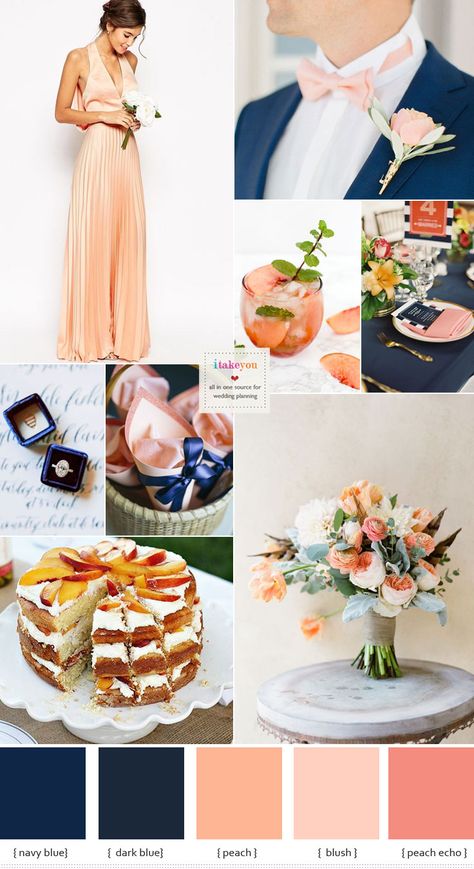 Bring all-out romance to your outdoor wedding this summer with this gorgeous navy blue and peach wedding colour theme ideas! Elegant yet light,sweet yet sop Blue And Peach Wedding, Wedding Colour Theme, Plexiglass Wedding, Peach Wedding Theme, Peach Wedding Colors, Wedding Color Palette Summer, Wedding Color Scheme, Sheila E, Wedding Themes Summer