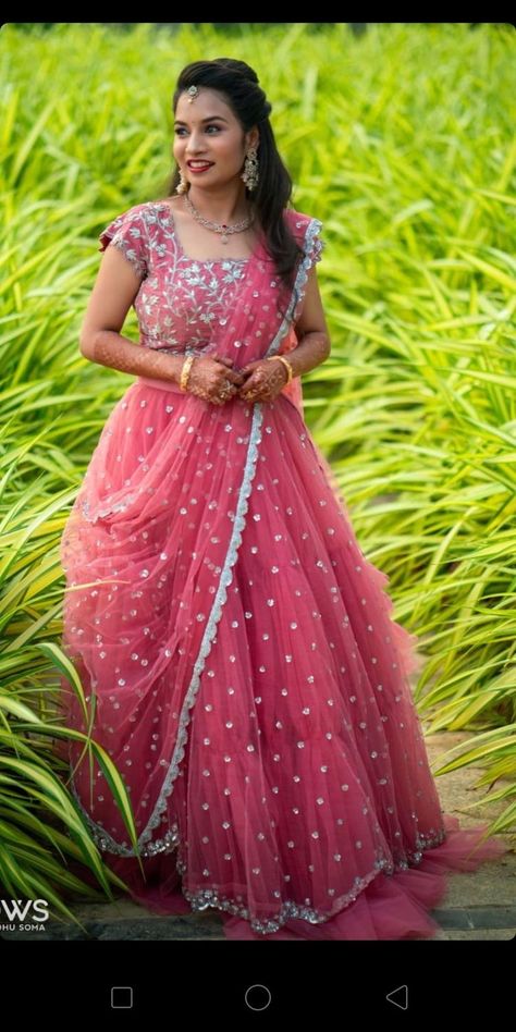 Netted Half Saree Designs, Net Half Saree Designs, Pink Half Sarees, Frock Models, Lehenga Saree Design, Long Frock Designs, Frock Designs, Long Gown Design, Half Saree Lehenga