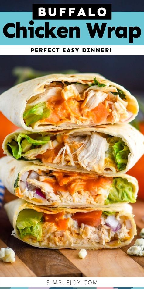 Different Chicken Recipes, Yummy Wraps, Buffalo Chicken Wrap, Easy Buffalo Chicken, Buffalo Chicken Wraps, Quick Healthy Lunch, Chicken Wrap Recipes, Chicken And Veggies, Healthy Wraps