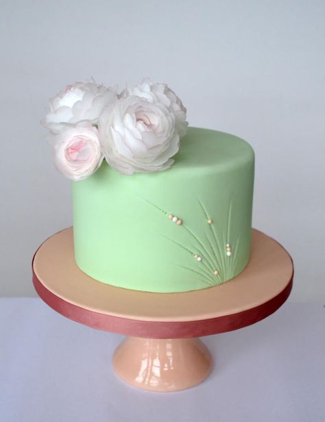 Mint green flower cake - Cake by Agnieszka Mint Green Cake Design, Green Flower Cake, Green Cake Design, Mint Green Cake, Mint Green Cakes, 1 Tier Cake, Paper Cakes, Mint Green Flowers, Single Tier Cake