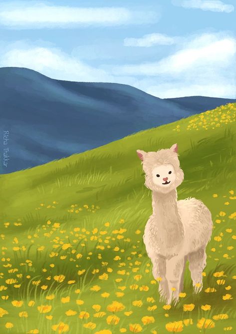 Alpacapacapaca 💕 #illustration #alpaca #animaldrawings #cuteart #green #countrylife #mountains #meadow #illustrationdaily #kidlitart #kawaii #doodle #alpacadrawing Alpaca Painting Easy, Alpaca Illustration, Alpaca Drawing, Kawaii Doodle, Awesome Crafts, Plant Drawing, Country Life, Animal Drawings, Fun Crafts