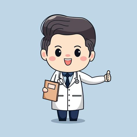 Illustration of cute male doctor with thumb up kawaii vector cartoon character design Kawaii Vector, Doctor Drawing, Funny Cartoon Images, Moon Cartoon, Comic Face, Male Doctor, Pointing Hand, Cute Alien, Monkey Art