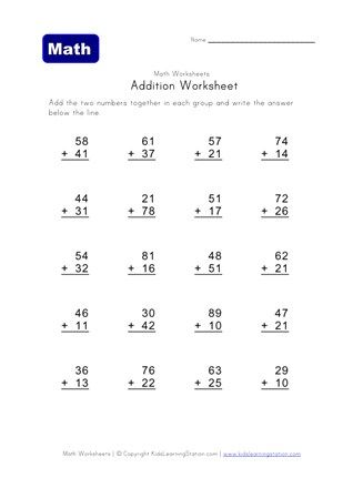 Addition Without Carrying Worksheet 2 | All Kids Network Addition With Carrying Worksheets, Addition With Regrouping Worksheets, Two Digit Addition, Adding Worksheets, Worksheet For Class 2, 2 Digit Addition, Addition Worksheet, Worksheets For Class 1, Math Addition Worksheets