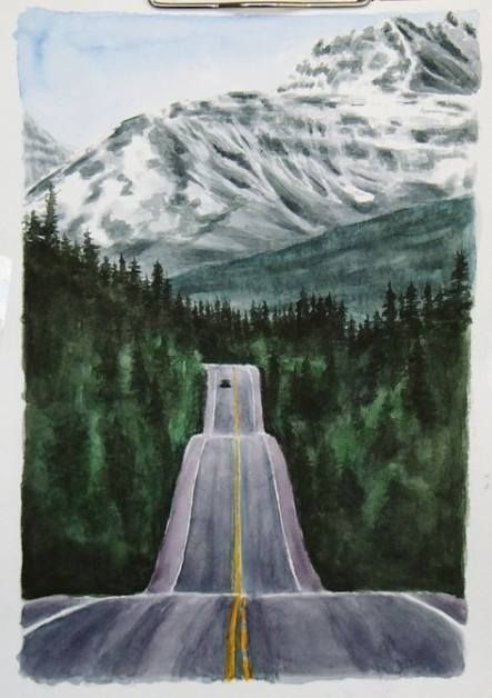 Best painting watercolor mountains artists Ideas - #artists #ideas #Mountains #Painting #Watercolor Mountains Painting Watercolor, Mountains Art Painting, Road Painting, Mountains Painting, Mountain Drawing, Watercolor Mountains, Acrylic Painting Techniques, Simple Acrylic Paintings, Mountain Paintings