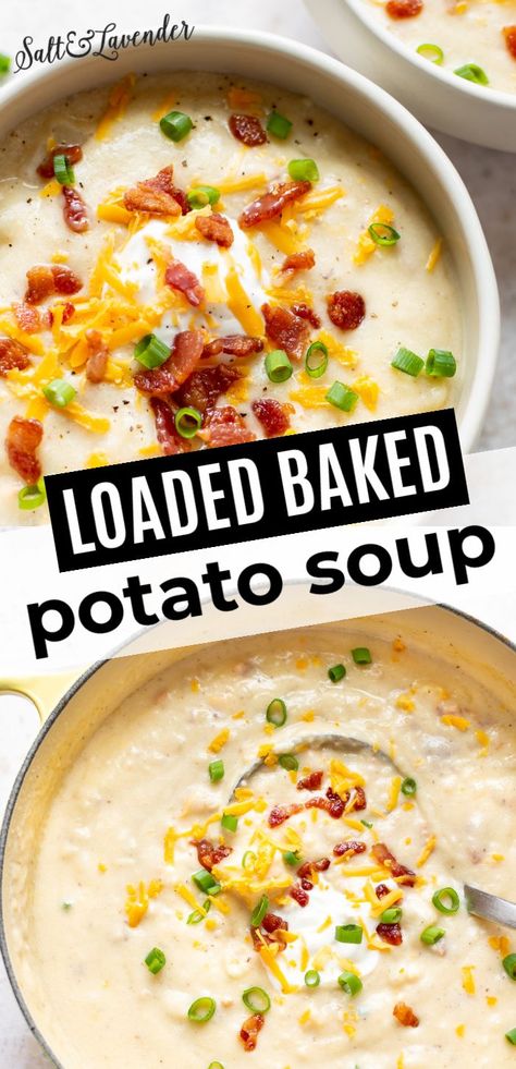 Best Loaded Baked Potato Soup, Easy Loaded Baked Potato Soup, Easy Loaded Baked Potato, Baked Potato Soup Crock Pot, Baked Potato Soup Easy, Loaded Baked Potato Soup Recipe, Baked Potato Toppings, Easy Baked Potato, Baked Potato Soup Recipe