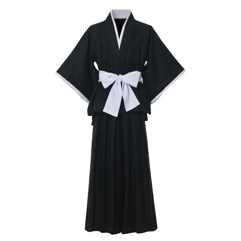 PRICES MAY VARY. Japanese Kimono Warrior Outfit Yukata Black Cosplay Costume Set Package: 1*Kimono Top + 1*Hakama Pants + 1*Belt Material: polyester, comfortable and durable Features: decorated with white edging, the waistband can be adjusted according to your own waist, loose to fit Occasions: this Robe Cloak kimono is suitable for cosplay, drama, anime, dress-up theme parties, stage performances, daily wear, Halloween, Carnival, Easter or other festival events Kimono Warrior, Anime Yukata, Black Yukata, Drama Anime, Hakama Pants, Loose Kimono, Black Cloak, Black Cosplay, Warrior Outfit