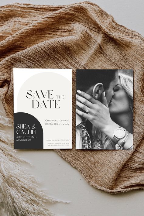 This wedding Save The Date features a modern design with a romantic typography flair! You can customize all elements!  ----- EDITING ACCESS:  This product is an instant editing link for you to make customizations at your own convenience. The editing platform utilized is Canva (a free online browser). It's important to note that a laptop/desktop computer must be utilize - mobile editing is not yet supported.  The link is available via the PDF document sent immediately via email following purchase Romantic Typography, Boho Save The Date, Save The Date Modern, Template Wedding Invitation, Luxury Wedding Decor, Modern Save The Dates, Arch Wedding, Save The Date Template, Template Wedding