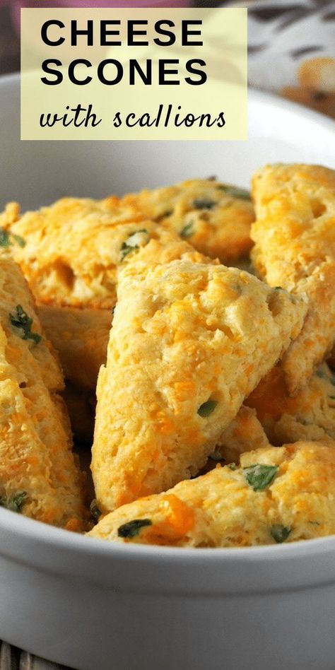 Cheesy and buttery with a good savory flavor, these Cheese Scones with Scallions are a nice treat for your breakfast or as a side dish to your meal. #cheese #scones #scallions #pastry #breakfast #biscuits #savoryscones Cheesy Scones, Pastry Breakfast, Future Chef, Scones Recipe Easy, Breakfast Biscuits, Cheese Scones, Savory Scones, Savoury Baking, Scone Recipe