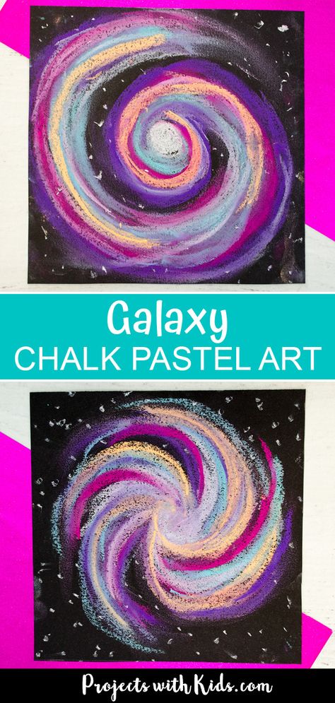 This chalk pastel galaxy art project is out of this world! Kids will love using easy chalk pastel techniques to create this stunning galaxy craft. #projectswithkids #kidsart #chalkpastels #kidscrafts Galaxy Crafts, Pastel Techniques, Space Art Projects, Space Crafts For Kids, Chalk Pastel Art, Pastel Galaxy, Art Project For Kids, Chalk Pastel, Classroom Art Projects