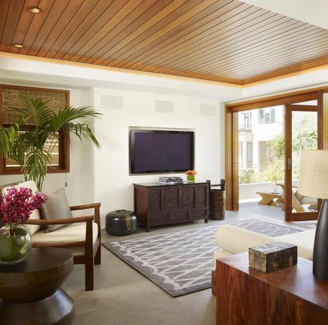 The ultimate Balinese-inspired home with views of Malibu coastline Fall Room Design, Ceiling Designs For Living Room, Elegant Living Room Furniture, Drawing Room Ceiling Design, Designs For Living Room, Wooden Ceiling Design, Simple Ceiling, Simple Ceiling Design, Living Room Wood Floor