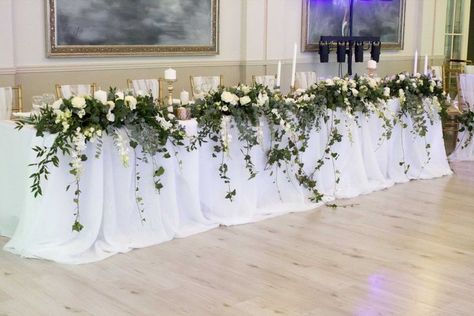 Head Table Wedding Flowers, Wedding Top Table Flowers, Main Table Wedding, Top Table Flowers, Head Table Wedding Decorations, Wedding Top Table, Bride Groom Table, Centerpieces Floral, Tall Centerpiece