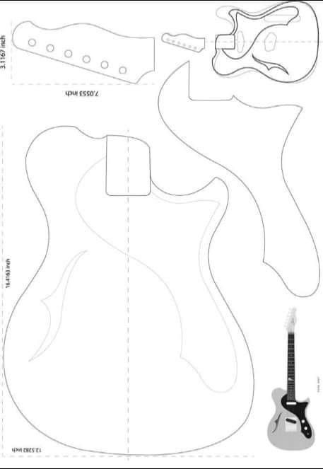 Diy Electric Guitar Cardboard, How To Build A Guitar, Guitar Patterns Templates, Guitar Template, Cardboard Guitar, Cardboard Art Sculpture, Pola Kotak, Guitar Patterns, Guitar Drawing