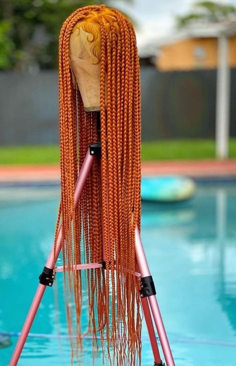 Orange Braids For Black Women, Black Women Twists, Orange Box Braids, Orange Braids, Full Lace Braided Wig, Faux Locs Wig, Braided Wigs For Black Women, Cornrow Wig, Blonde Box Braids