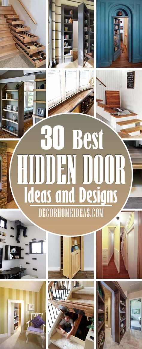 30 Clever Hidden Door Ideas That Are Practical and Fun | Decor Home Ideas Hidden Door Bookcase Hinges, Room With Doors On Every Wall, Secret Entry Hidden Rooms, Secret Passages And Hidden Rooms, Interior Hinged Doors, Secret House Features, Hinged Bookcase Door, Hidden Rooms Diy, How To Make Hidden Door