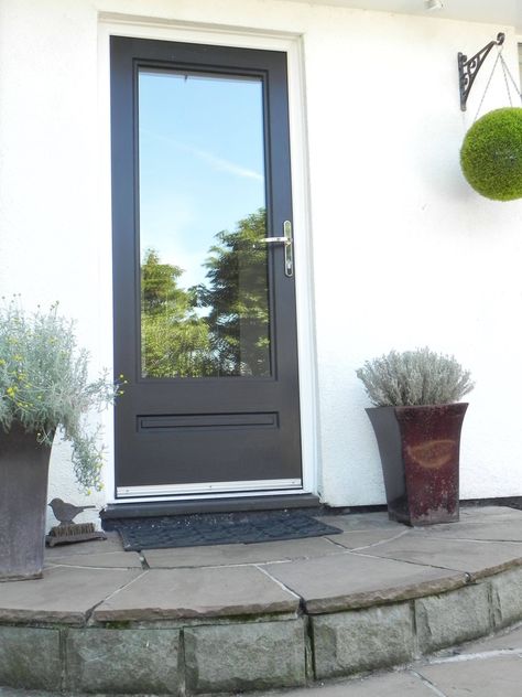 Back Patio Doors Exterior Single, Exterior Glass Doors Patio, Modern Back Door Ideas Exterior, Back Door Glass Doors, External Back Doors, Back Door Uk, Glass Exterior Back Door, Composite Back Door Ideas, Composite Back Door