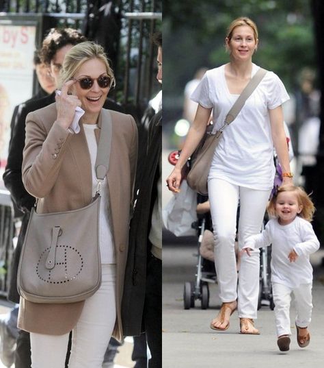 Kelly Rutherford inspired me to get the Evelyne in Gris......my go to bag Chanel Crossbody Bag Outfit, Grey Bag Outfit Summer, Hermes Evelyne Outfit, Hermes Evelyn Bag Outfit, Taupe Bag Outfit, Grey Bag Outfit, Hermes Celebrities, 2023 Bags, Hermes Crossbody Bag