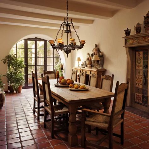 Spanish Style Homes Interior Dining Room, Mediterranean Entry Way Ideas, Spanish Farmhouse Dining Room, Medditeranean Style Interior, Mediterranean Revival Interior Design, Spanish House Decor, Mediterranean Style Bathroom, Mediterranean Kitchen Decor, Spanish Inspired Home