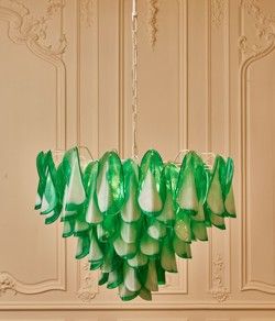 Chandeliers - Creations and vintage pieces - GLUSTIN Green Chandelier, Green Chandeliers, Contemporary Light Fixtures, Glass Pieces, Dynamic Design, Green Tones, Edison Bulb, Contemporary Lighting, Glass Lighting