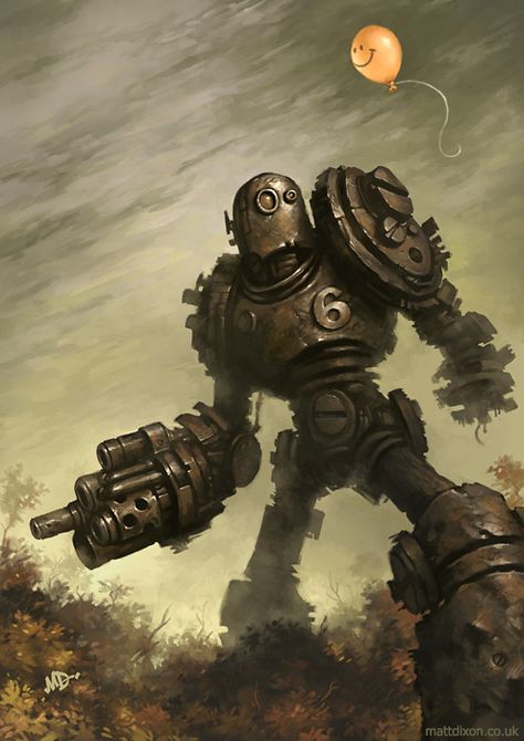 Number 6 Steampunk Landscape, Sztuka Science Fiction, Matt Dixon, Robots Artworks, Steampunk Robots, Steampunk Robot, Arte Steampunk, Art Steampunk, Diesel Punk