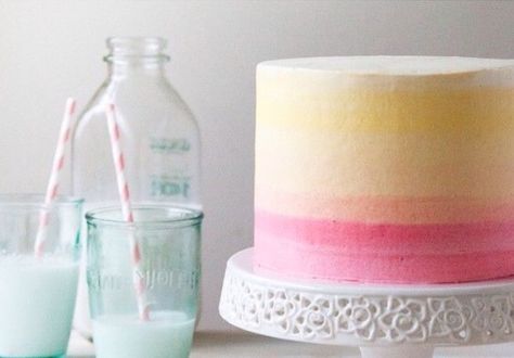 Pink to yellow ombré Ice A Cake, Watercolor Cakes, Ombré Cake, Cake Magic, Caroline Rose, Watermelon Cake, Basic Cake, Watercolor Cake, Ombre Cake