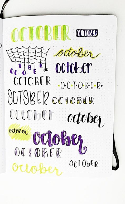 Hand Lettering October, October Headers Bullet Journal, October Calligraphy Hand Lettering, Month Fonts Hand Lettering, October Font Bullet Journal, October Hand Lettering, Months Lettering, October Calligraphy, Month Lettering