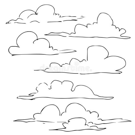 Clouds sketch lineart cartoon stock illustration Rain Cloud Sketch, Simple Cloud Illustration, Cool Cloud Drawings, Cloud Illustration Art, Cloud Cartoon Drawing, Drawing Ideas Clouds, How To Sketch Clouds, Cloud Sketch Simple, Cartoon Clouds Drawing