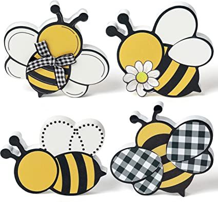 Amazon.com: WATINC 4PCS Bee Tiered Tray Decor, Summer Wooden Table Centerpiece Sign, Double-sided Bees Printed Wood Tabletop Signs, Rustic Farmhouse Table Decoration for Holiday Home Honey Party Supplies : Home & Kitchen Wooden Table Centerpiece, Honey Party, Bee Tiered Tray Decor, Bee Tiered Tray, Different Bees, Bee Coloring Pages, Diy Paper Flowers, Rustic Farmhouse Table, Bee Wall