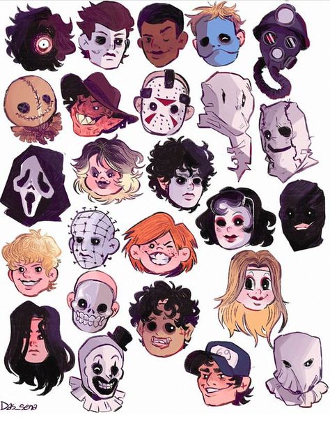 Horror Movie Killers Fanart, Horror Movies Drawing, Horror Movie Characters Art, Horror Movie Fanart, Horror Movie Slashers, Slasher Mask, Horror Movie Drawings, The Slashers, Slasher Fanart