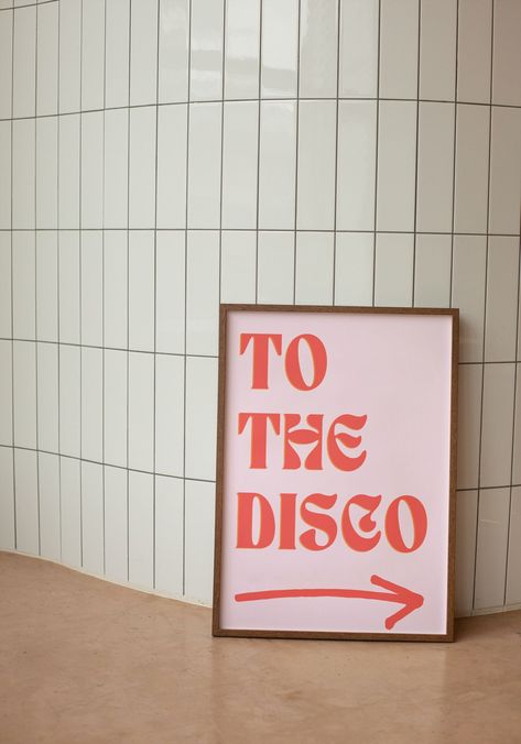 To The Disco Print, Disco Art Print, Red Disco Aesthetic, Pink Disco Room Aesthetic, Spring Disco Wedding, Retro Disco Aesthetic, Aesthetic Room Decor Pink, Disco Garden Party, Disco Party Aesthetic