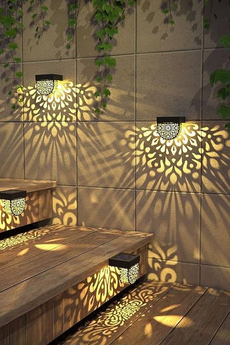 Check out this photo from cami wallace Lights For Pergola, Outdoor Lanterns Patio, Backyard Pathway, Courtyard Terrace, Solar Garden Decor, Solar Lantern Lights, Solar Fence Lights, Solar Deck Lights, Interior Design Your Home