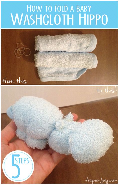 How to make a baby washcloth hippo in just 5 easy steps. These are so adorable and tiny! Washcloth Animals How To Make, Wash Cloth Animals How To Make, Hippo Baby Shower Ideas, Wash Cloth Animals, Hippo Craft, Baby Washcloth Animals, Washcloth Elephant, Hippo Party, Hippo Crafts