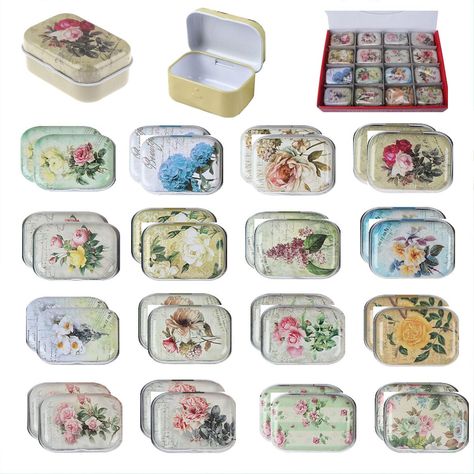 PRICES MAY VARY. Package Includes: 32pcs/box flower design tin boxes, packaging with red box, 2 pieces per pattern, 16 types of pattern. External size: about 5.5 x 3.5/2.2 x 1.4 inch (L*W), suitable for organizing small items, such as earrings and Jewelry Crafts, paper clips, drawing pins, nail art, beads, etc. Material: made of Tinplate, lightweight and durable.the rectangular containers box comes with Hinged Lid,convenient for storage and portable Perfect Gift: Perfect for Mom,Daughters,Sister Small Craft Gifts, Altoids Box Ideas, Grandma Core Aesthetic, Tin Flowers, Thrift Inspo, Boxes Packaging, Mint Tins, Bead Storage, Stash Box