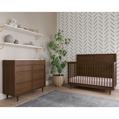 Boho Farmhouse Nursery With Differrent Color Furniture, Neutral Boy Nursery Furniture, Simmons Crib Rustic Grey, Farmhouse Nursery Dark Furniture, Davinci Crib Chesnut, Brown And White Furniture Mixing Nursery, Beige Furniture Baby Room, Dark Wood Crib And Dresser, Dark And Light Wood Furniture Mixing Nursery