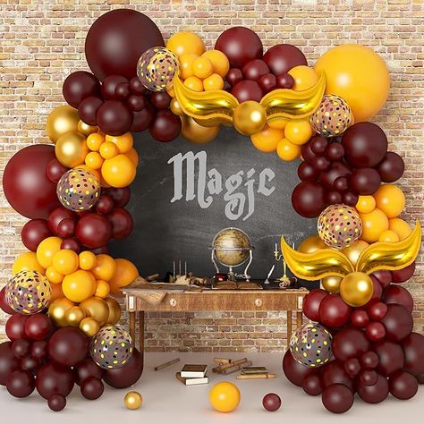 Harry Potter Balloons, School Balloons, Harry Potter Motto Party, Harry Potter Halloween Decorations, Baby Harry Potter, Harry Potter Theme Birthday, Cumpleaños Harry Potter, Harry Potter Bday, Black And Gold Balloons