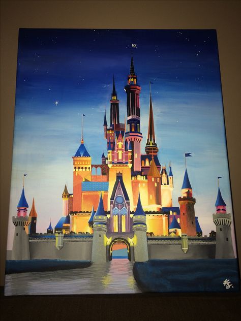 Disney Cinderella Castle painting on canvas✨ $300 Canvas Beginners, Disney Castle Drawing, Disney Canvas Paintings, Art Mini Toile, Disney Canvas Art, Castle Drawing, Castle Painting, Disney Canvas, Disney Paintings