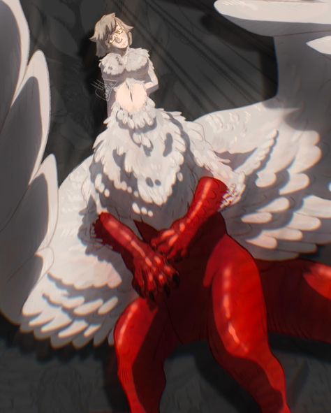 Falin (chimera), Delicious In Dungeon Falin Chimera, Bird Wing Anatomy, Falin Dungeon Meshi Chimera, Dragon In Human Form, Chimera Falin, Human Chimera, Bird Human, Bloodborne Hunter