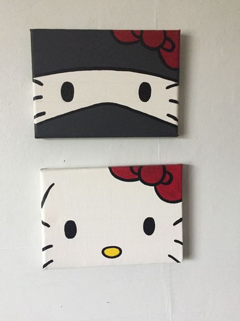 Hello Kitty Art Painting, Hello Kitty Canvas Painting, Drawing Kitty, Hello Kitty Painting Ideas, Y2k Painting Ideas, Drawing Mini, Art Hello Kitty, Y2k Painting, Hello Kitty Canvas