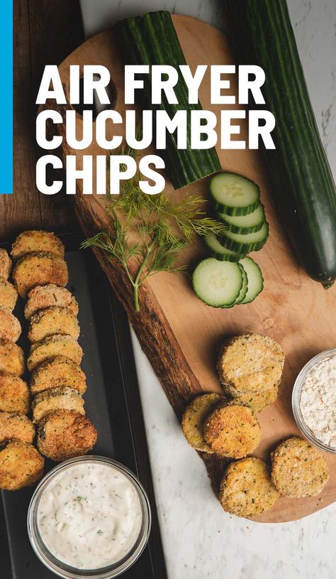 Cucumber Ranch Chips, Savory Cucumber Recipes, Air Fried Cucumber Chips, Air Fryer Cucumber Recipes, Fried Cucumbers Air Fryer, Fried Cucumbers Easy, Air Fried Cucumbers, Cucumber Air Fryer, Air Fryer Cucumber Chips