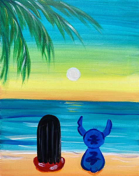 Disney Canvas Paintings, Cute Easy Paintings, Disney Canvas Art, Beach Art Painting, Disney Canvas, Sky Art Painting, Disney Paintings, Paint Nite, Simple Canvas Paintings