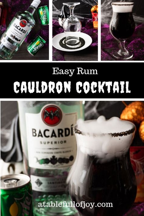 This Cauldron Cocktail is perfect for any Halloween get-together! It’s spooky, tasty, and an easy to make rum cocktail!   #halloweendrinks #rumcocktails Bacardi Cocktail, Rum Cocktails Easy, Halloween Punch Recipes, Halloween Drinks Alcohol, Rum Cocktails, Halloween Cocktails, Delicious Drink Recipes, Rum Drinks, Rum Cocktail