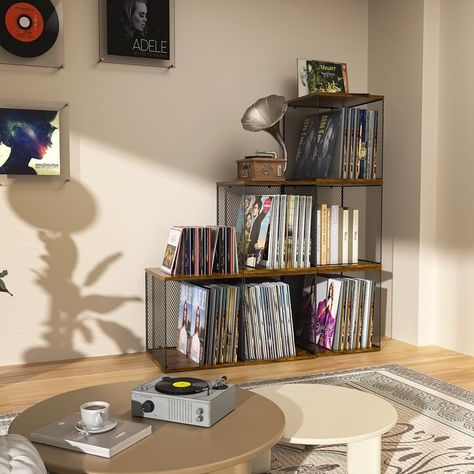 [Function]: Record album holder for storing records, organizing and storing records, protecting records, can store 55-60 records.Free to adjust the angle of vinyl record box, random combination of stacking, improve the comfort of space. Vinyl Record Storage Furniture, Vinyl Record Storage Diy, Vinyl Record Box, Album Holder, Record Storage Box, Record Box, Vinyl Shelf, Record Shelf, Album Storage