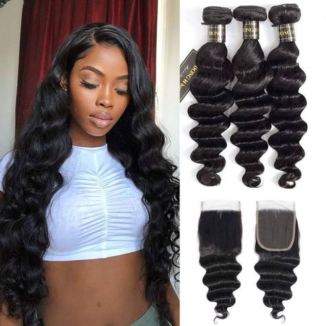 Amazon.com : DONG H hair Loose Deep Wave Bundles 100% Unprocessed Peruvian Virgin Human Hair Bundles Loose Wave Bundles Wet and Wavy 3 bundles Human Hair Natural Color Hair Extensions (18" 20" 22", 3 Bundles) : Beauty & Personal Care Deep Wave Bundles, Loose Deep Wave, Bundles With Closure, Split Ends, Hair Long, Deep Wave, Loose Waves, Loose Hairstyles, Natural Hair Color