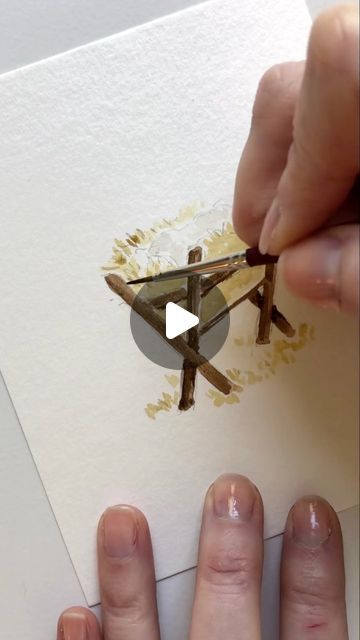 Emily Lex on Instagram: "Time for another watercolor time lapse! When creating the set of Christmas Truth for Today cards, I knew there had to be a manger. I thought about doing a whole nativity scene, but there��’s just something simple and pure about a rustic manger with babe wrapped up inside." Christmas Card Ideas Hand Painted, Watercolor Angel Christmas Cards, Watercolor Xmas Cards Simple, Christmas Painting Inspiration, Simple Watercolor Holiday Cards, Nativity Painting Tutorial, Simple Manger Scene Painting, Simple Nativity Watercolor, How To Draw A Nativity Scene