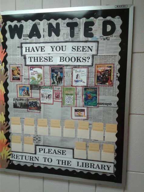 Return Your Library Books Bulletin Board, End Of The Year Library Bulletin Boards, End Of Year Library Book Return, Library Ideas For School Librarians, End Of Year Library Bulletin Board Ideas, High School Library Book Displays, School Library Book Return Ideas, Elementary School Library Decorating Ideas, Library Book Return Ideas