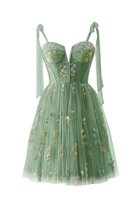 Homecoming Dresses For Teens, Embroidery Tulle, Strapless Dresses Short, Graduation Party Dresses, Tulle Homecoming Dress, Short Prom Dress, A Line Prom Dresses, Green Prom Dress, Prom Outfits