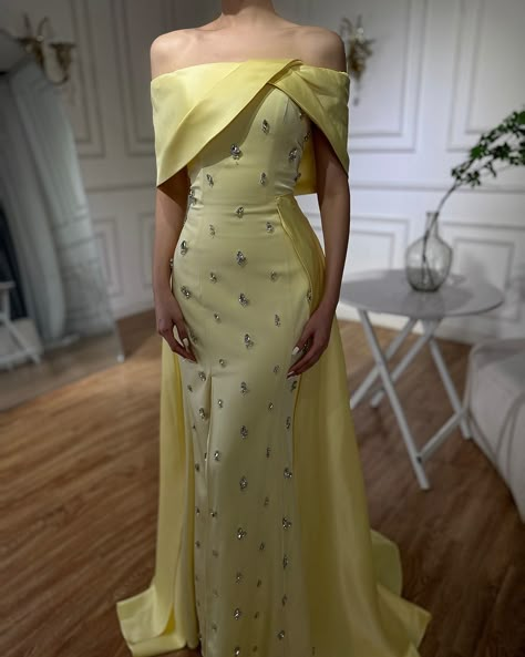 LA72307-LA6490-LA7245–La72696-LA72178 Yellow Gowns Elegant, Engagement Dresses Elegant, Dresses For Engagement, Long Yellow Dress, Cute Wedding Guest Dresses, Yellow Formal Dress, Satin Long Prom Dress, Chic Evening Dress, Party Dress Classy