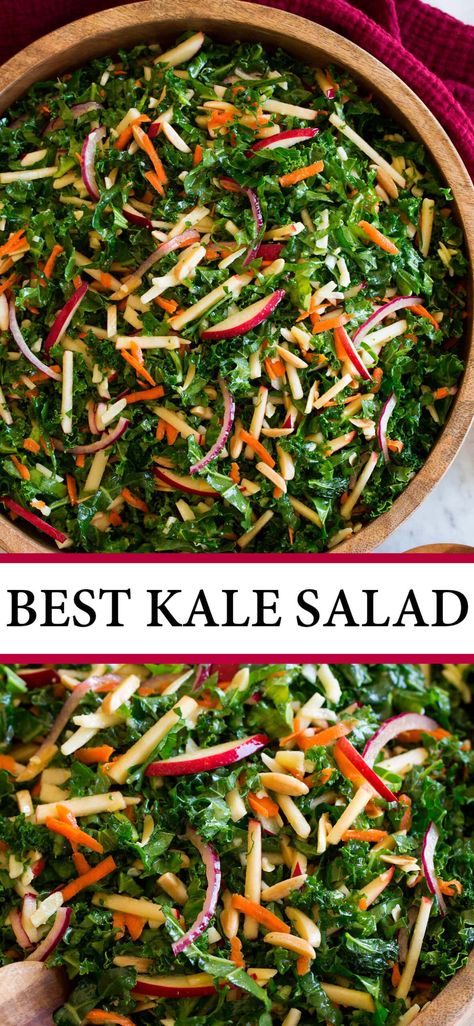 Hot Kale Salad Recipes, Toscano Kale Recipe, Rainbow Kale Recipes, Kale Salad With Balsamic Vinaigrette, Raw Vegetable Dishes, Delicious Kale Salad, Delicious Kale Recipes, Dark Green Salad, Healthy Eating Salads