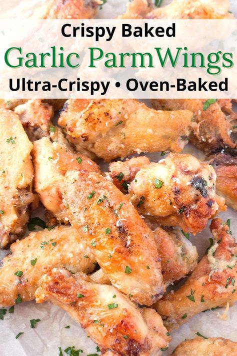 Say goodbye to greasy frying with these baked garlic parmesan chicken wings! Using the oven keeps it mess-free while delivering that irresistible crispy texture you love. Garlic Parmesan Wings Oven, Parmesan Wings Baked, Wings Oven Baked, Baked Garlic Parmesan Chicken Wings, Wings Recipe Oven, Oven Baked Garlic, Garlic Parmesan Wings Recipe, Wings Oven, Parmesan Wings Recipe