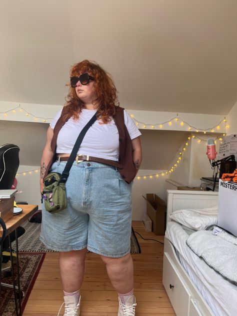 Plus Size Enby Fashion, Plus Size Queer Outfit, Butch Fashion Plus Size, Curvy Queer Style, Plus Size Trans Masc, Plus Size Nonbinary Fashion, Plus Size Androgynous Fashion, Plus Size Tomboy Fashion, Plus Size Jean Shorts