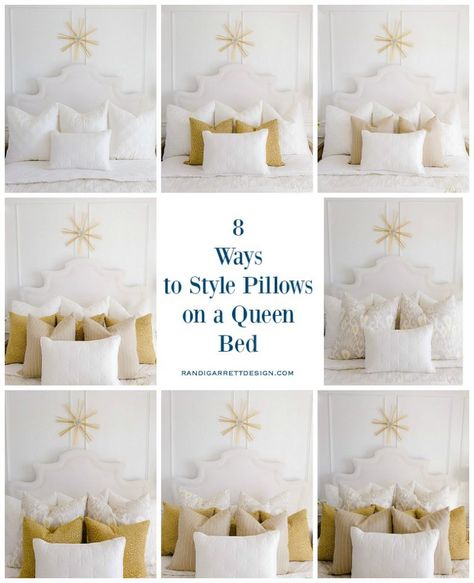 7 Ways to Style Pillows on Your Bed - Randi Garrett Design Bedroom Pillows Arrangement, Throw Pillow Arrangement, Bed Pillows Queen, Bed Pillow Arrangement, Beautiful Bed Designs, Design Ložnic, Euro Pillows, Design Bed, Pillow Arrangement